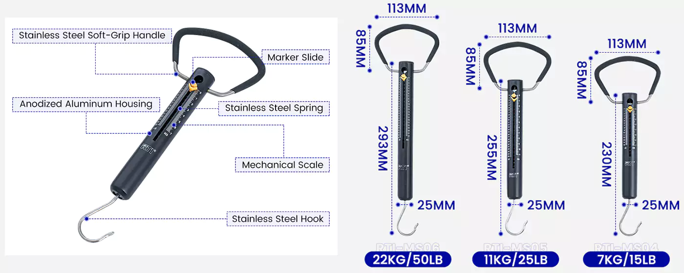 25LB Aluminum Tube Scale Product Dimensions and Details