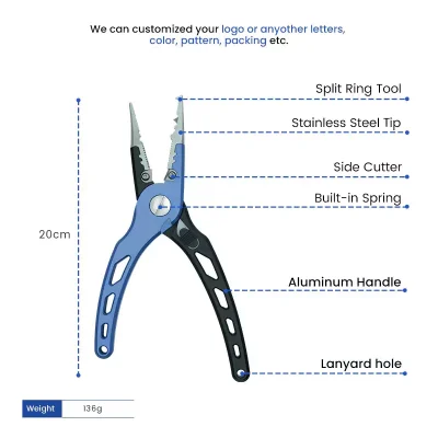 Custom Wholesale 7″ Aluminium Split Ring Pliers Hook Remover Braid Line Cutting