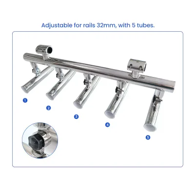 Adjustable for rails 32mm fishing rod stand with 5 tubes